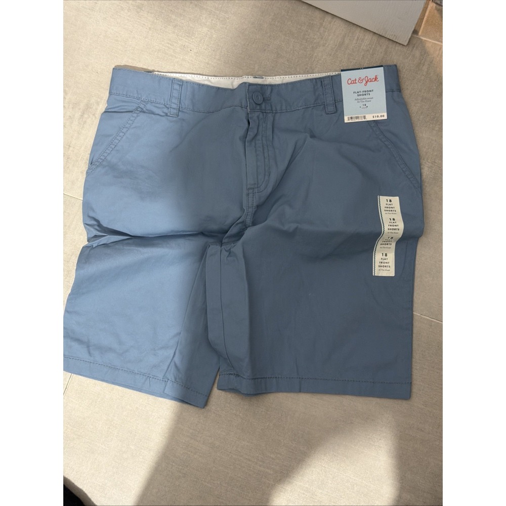 Cat & Jack Boys Blue Flat Front Chino Shorts Adjustable Waist Size 18 NWT